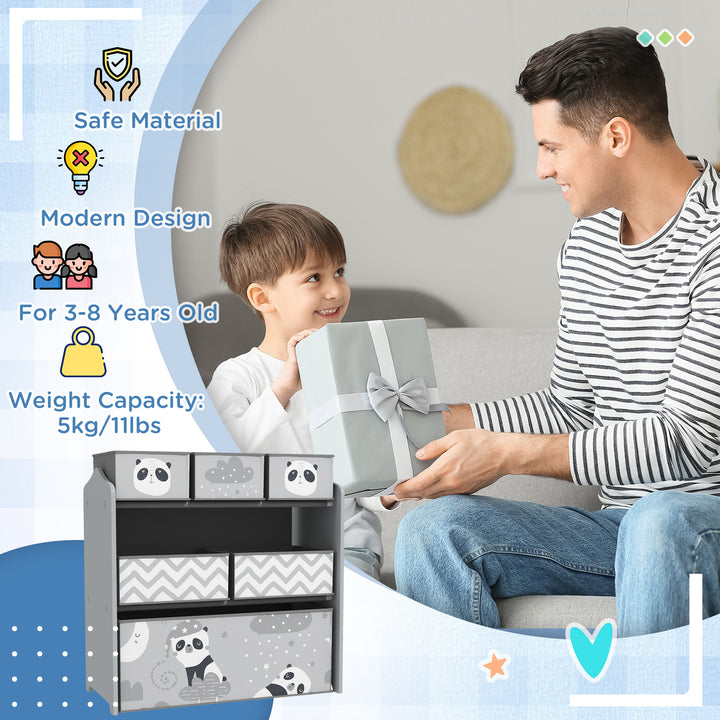 ZONEKIZ Kids Storage Unit, Toy Storage Organiser, with Six Fabric Bins, for Bedrooms, Playrooms, Nurseries - Grey - image 7