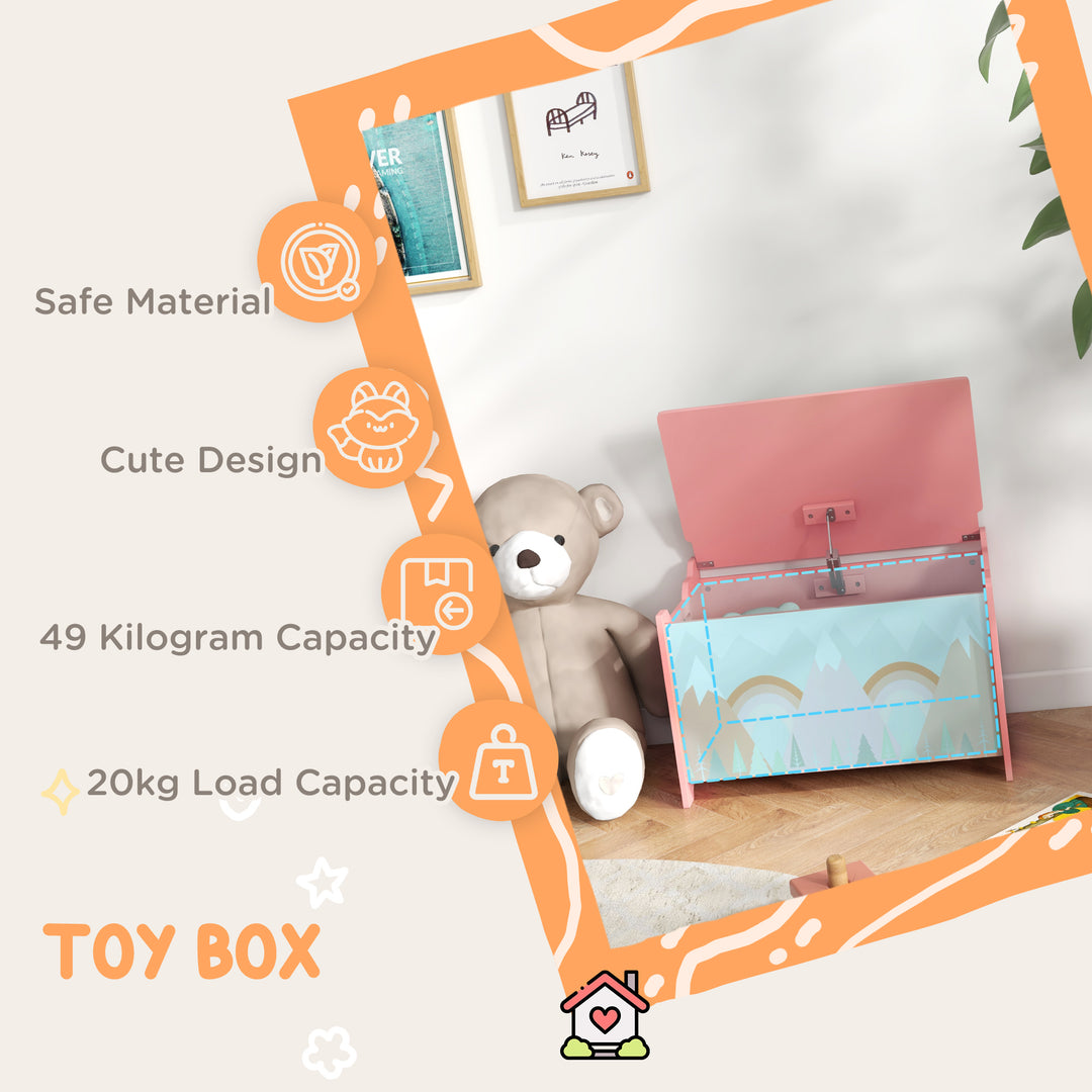 ZONEKIZ Toy Box, Kids Storage Chest, with Lid, Safety Hinge - Pink - image 4