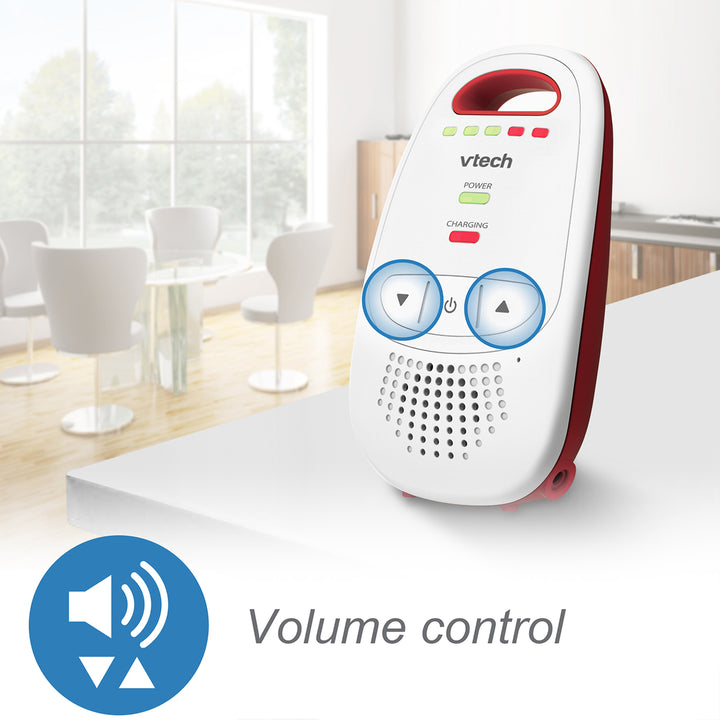 Vtech device with volume control on a table in a modern room