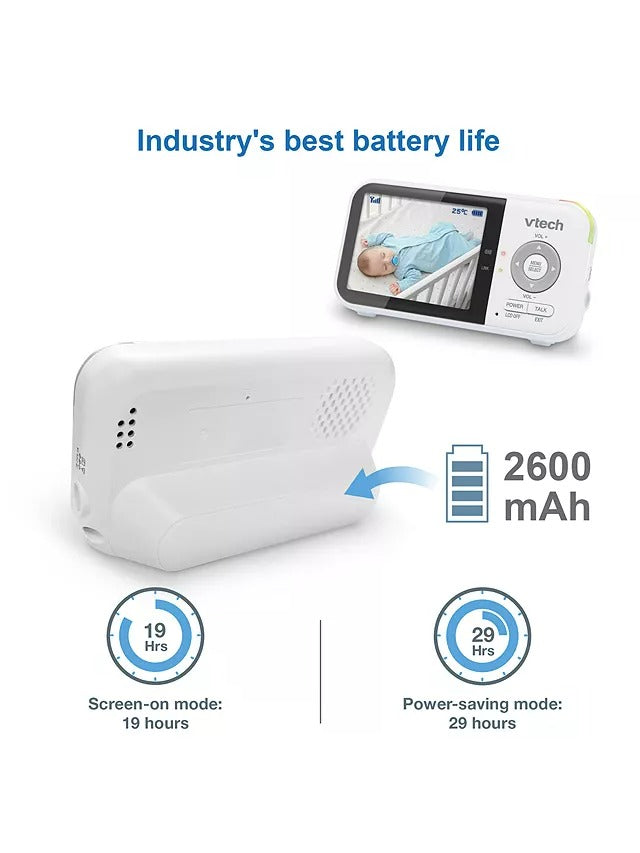 Vtech baby monitor with battery life indicators on a white background