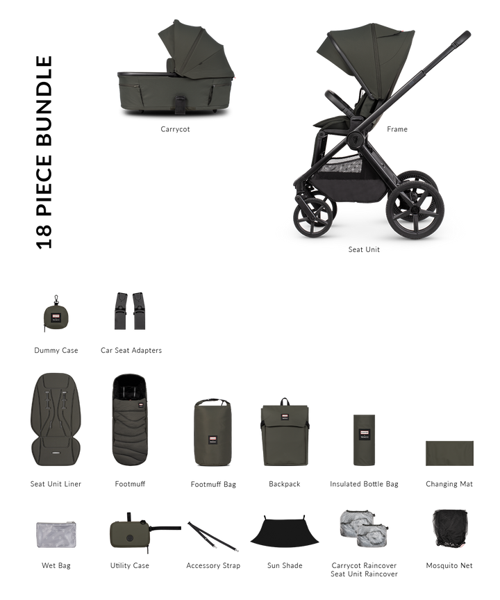 Hunter x Venicci Upline 3 Dark Olive Pram