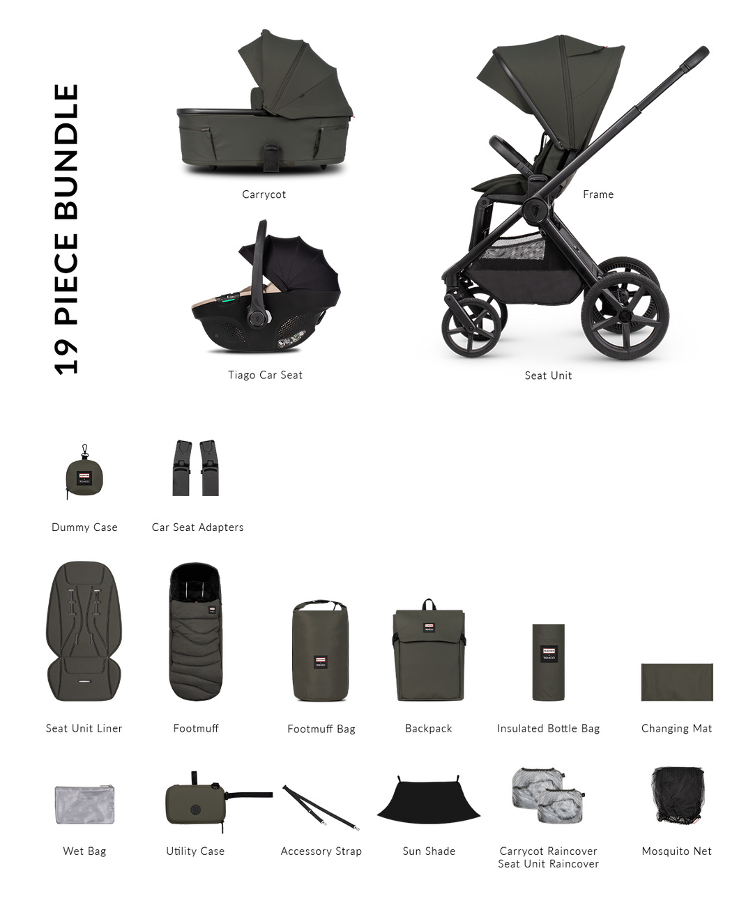 Hunter x Venicci Upline 3 Dark Olive Pram