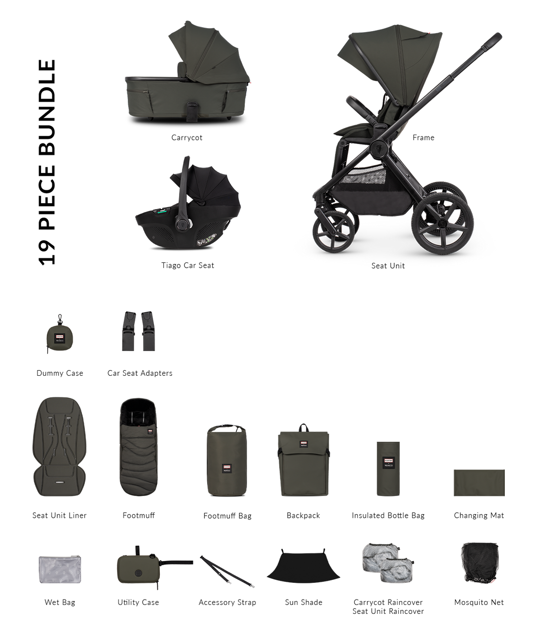 Hunter x Venicci Upline 3 Dark Olive Pram