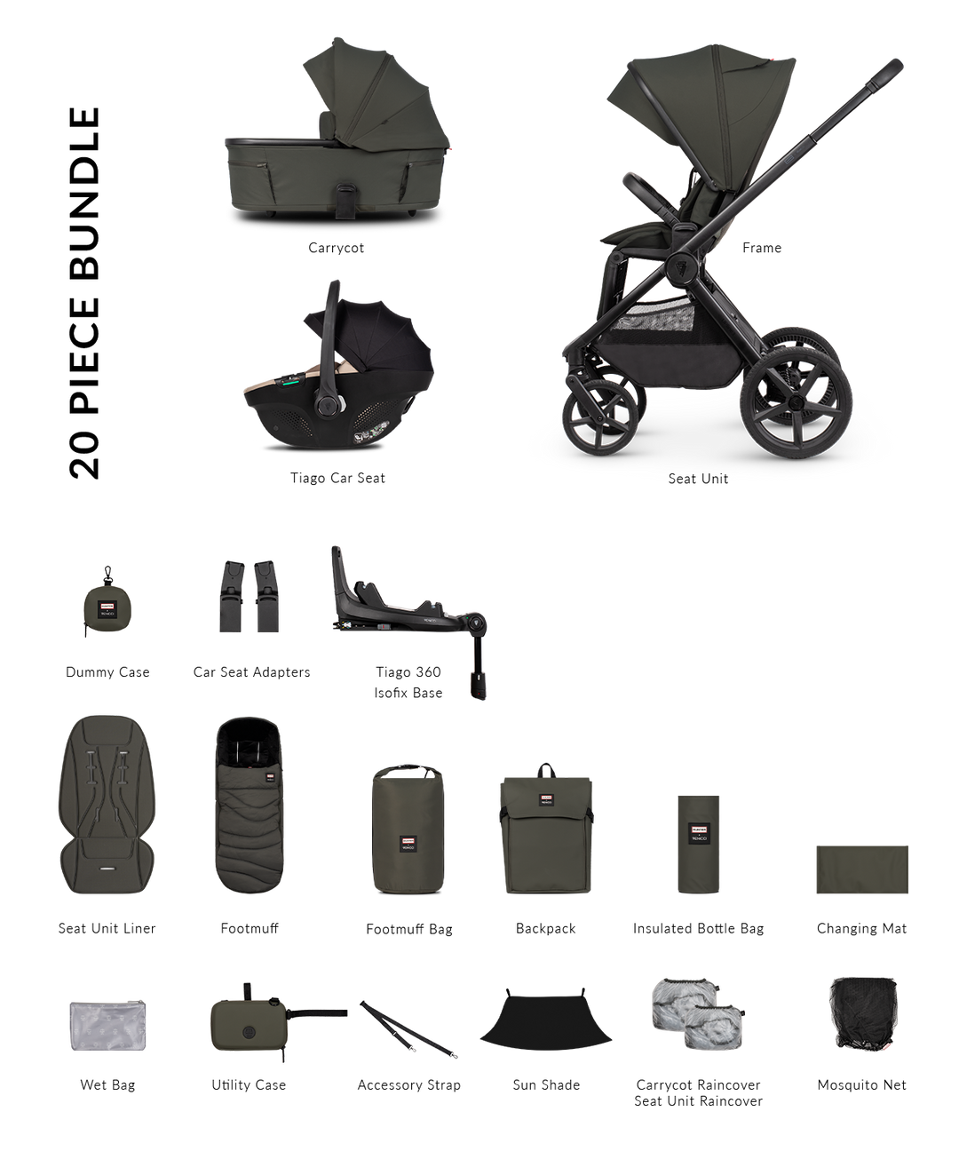 Hunter x Venicci Upline 3 Dark Olive Pram