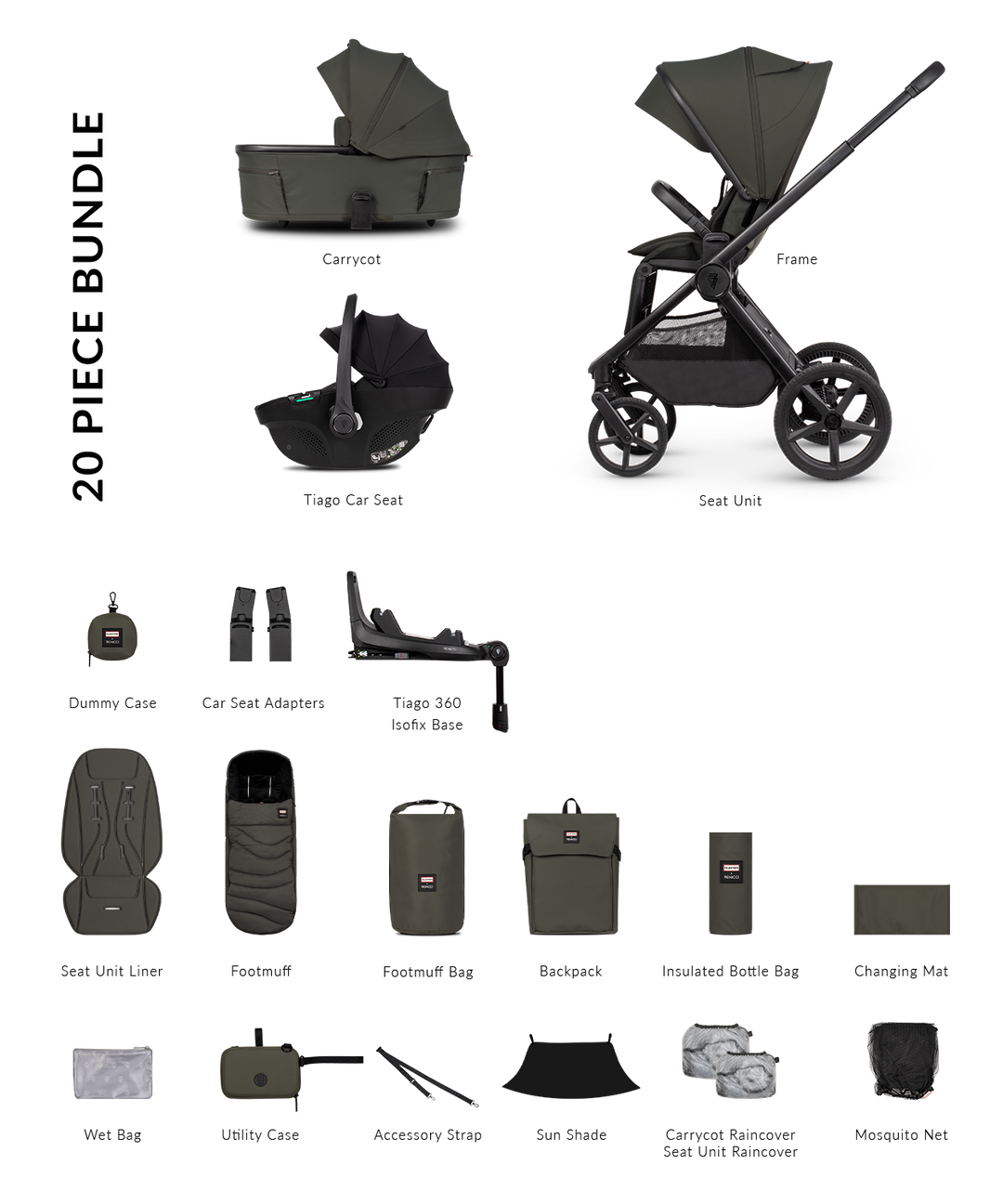 Hunter x Venicci Upline 3 Dark Olive Pram