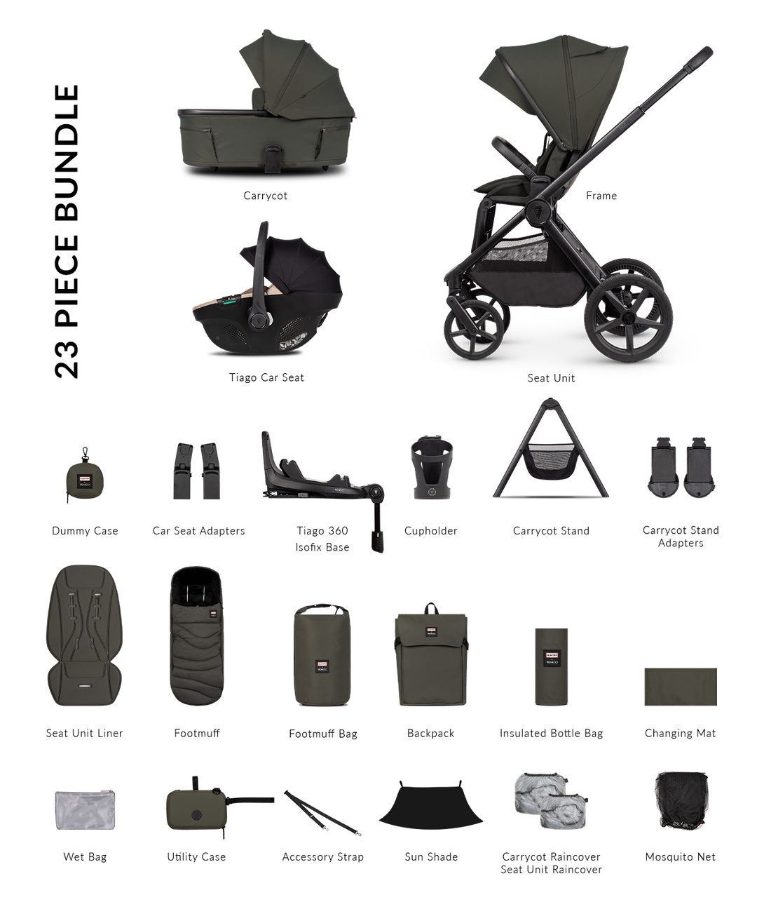 Hunter x Venicci Upline 3 Dark Olive Pram