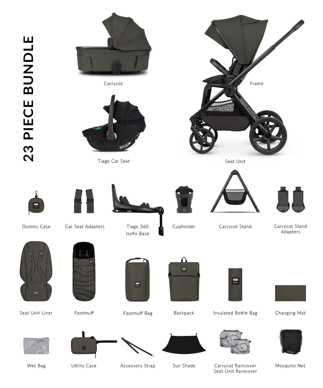 Hunter x Venicci Upline 3 Dark Olive Pram