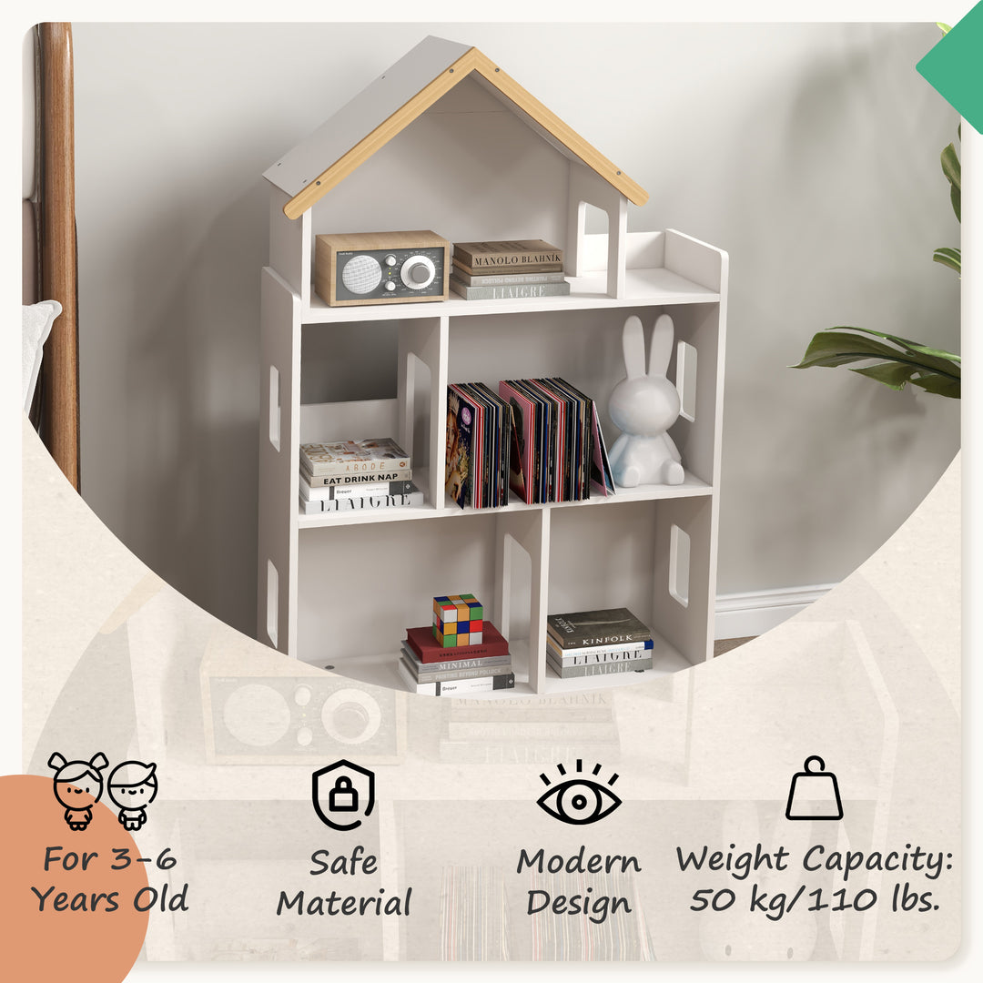 ZONEKIZ Three-Tier Toy Storage Shelf, Kids Bookcase, with Six Cubes, for Playroom, Bedroom - White - image 5