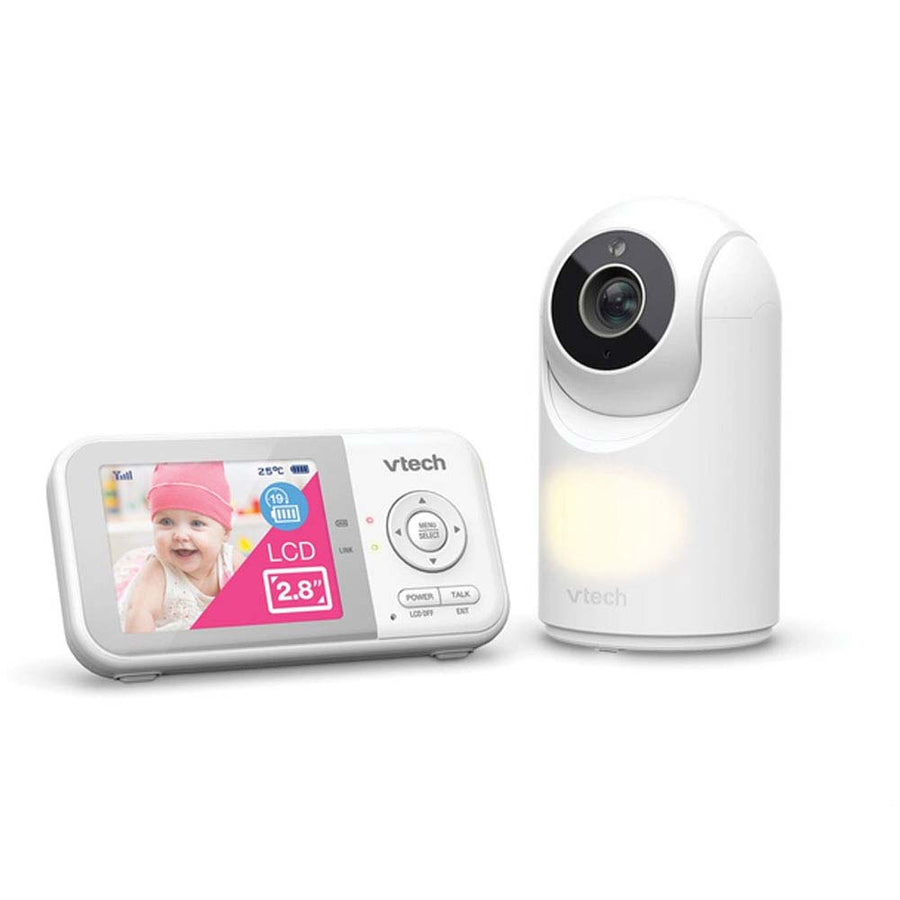 Vtech baby monitor with camera and display on a white background