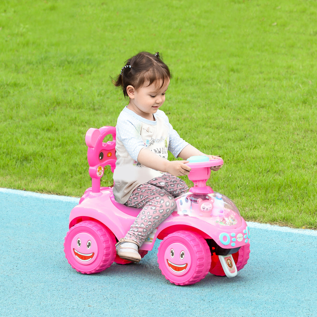 AIYAPLAY Foot to Floor oddler Ride on Toy w/ Music, Light, Horn, Under Seat Storage, Anti-Over-Backwards Device, Pink