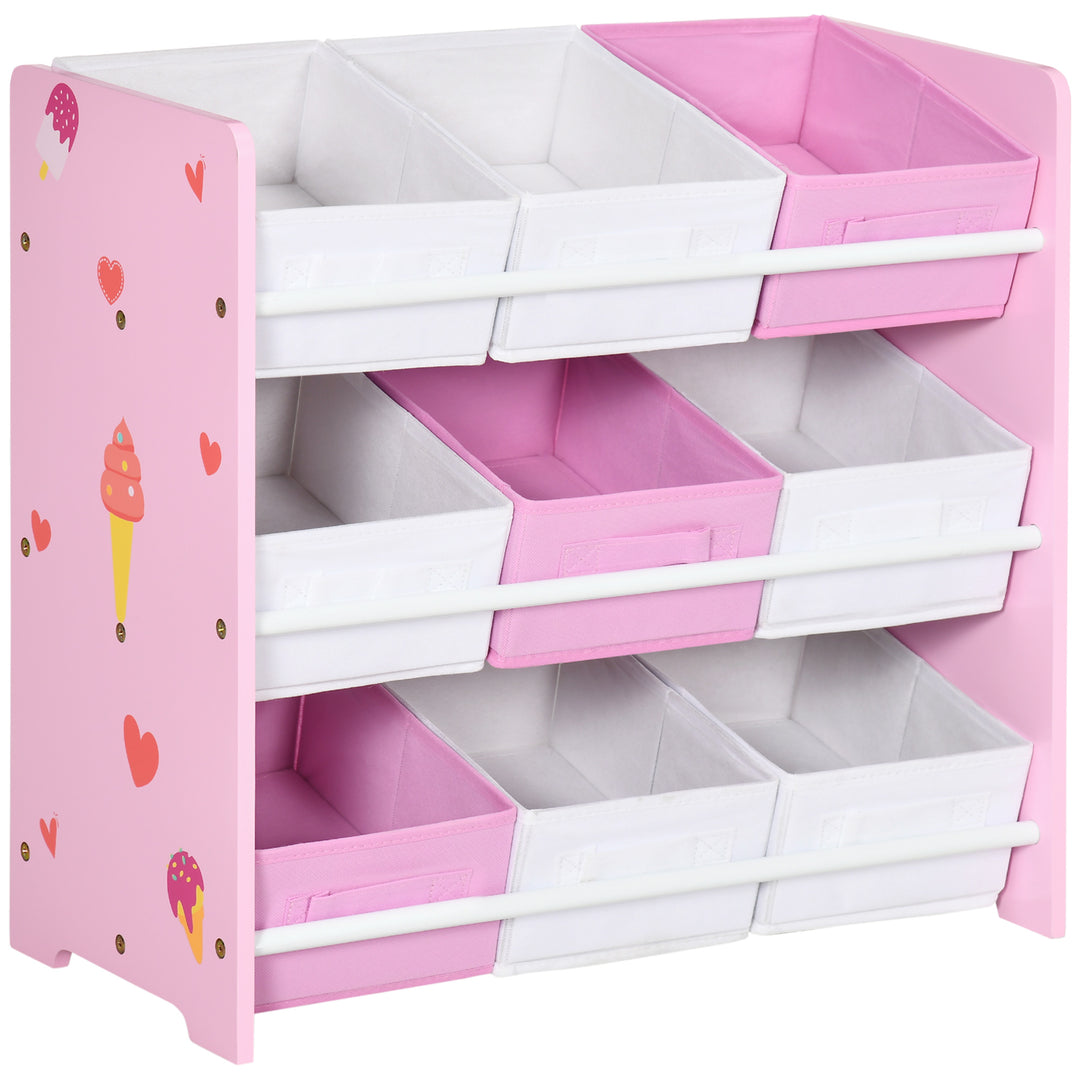 ZONEKIZ Kids Storage Rack, with Nine Removable Baskets, for Nursery, Bedroom, Playroom - Pink - Pink
