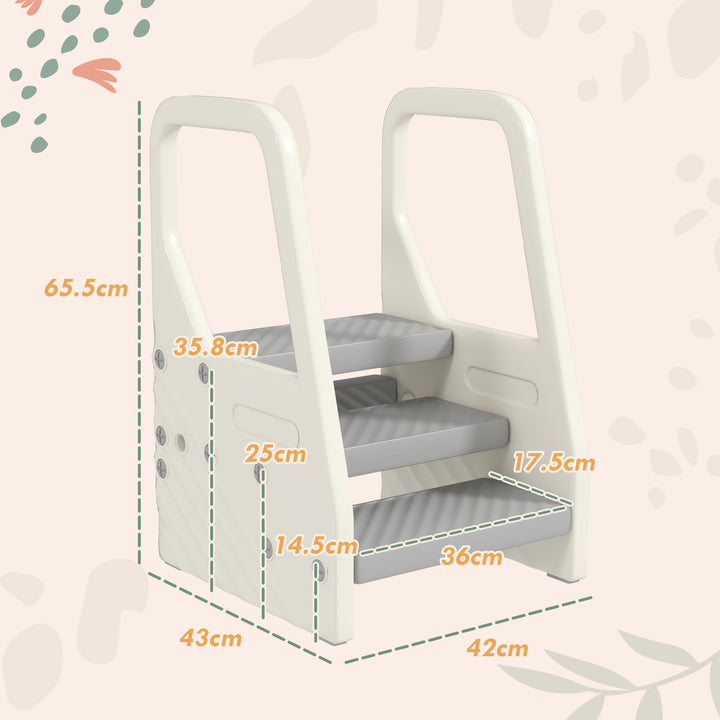 AIYAPLAY Adjustable 3 Step Toddler Tower with Handles, Non-slip Surface and Foot Pads, Grey