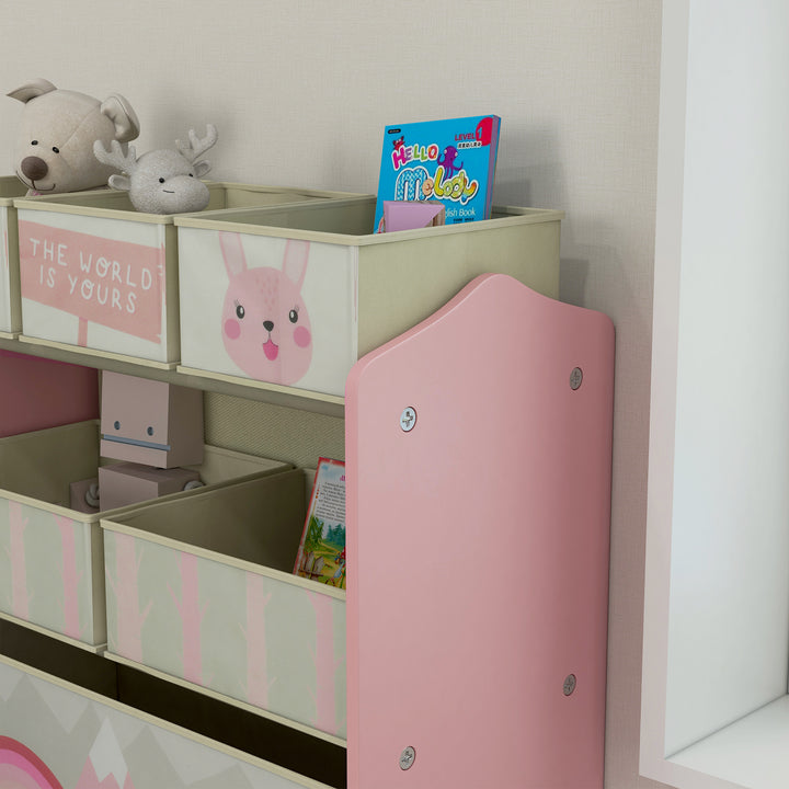 ZONEKIZ Kids Storage Unit, Toy Storage Organiser, with Six Fabric Bins, for Bedrooms, Playrooms, Nurseries - Pink - image 9