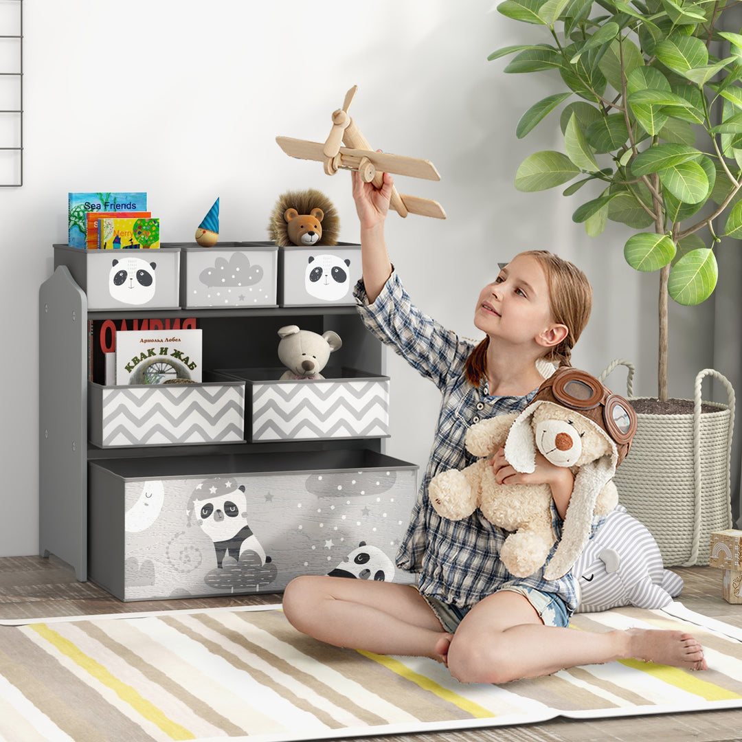 ZONEKIZ Kids Storage Unit, Toy Storage Organiser, with Six Fabric Bins, for Bedrooms, Playrooms, Nurseries - Grey - image 2