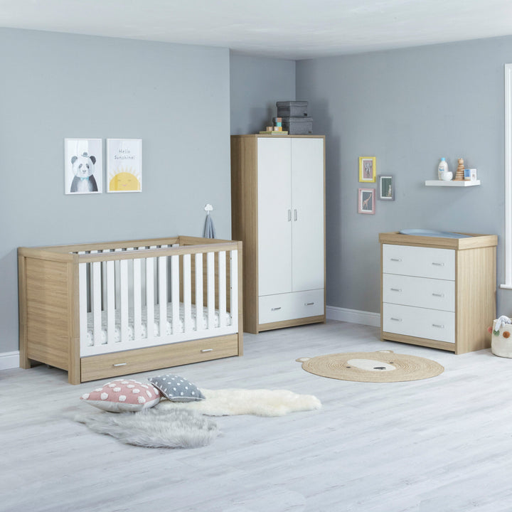 Babymore Luno 3 Piece Nursery Furniture Set with drawer white oak