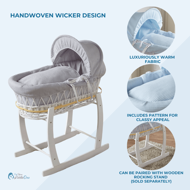 For Your Little One Grey Dimple White Wicker Baby Moses Basket with Stand