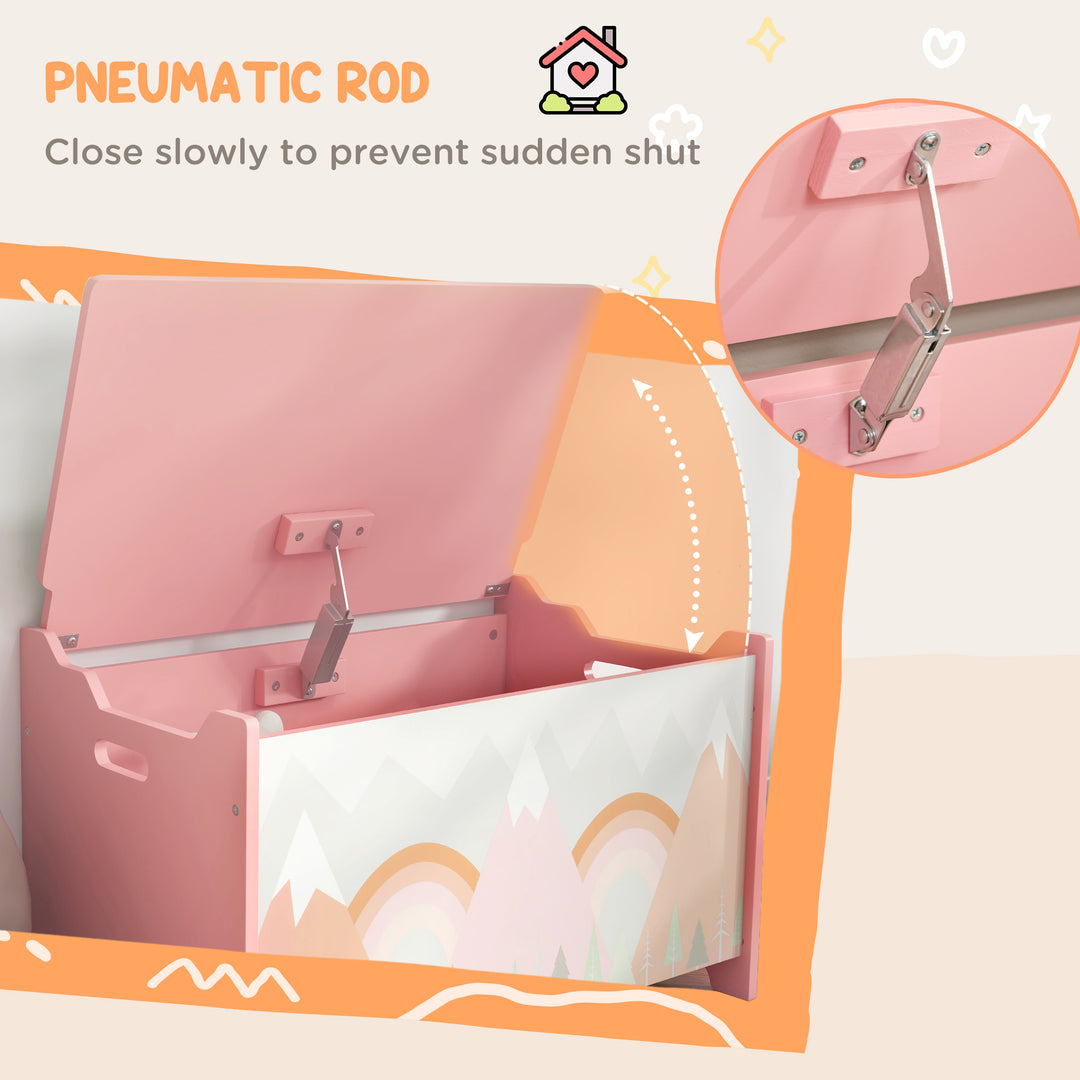 ZONEKIZ Toy Box, Kids Storage Chest, with Lid, Safety Hinge - Pink - image 5