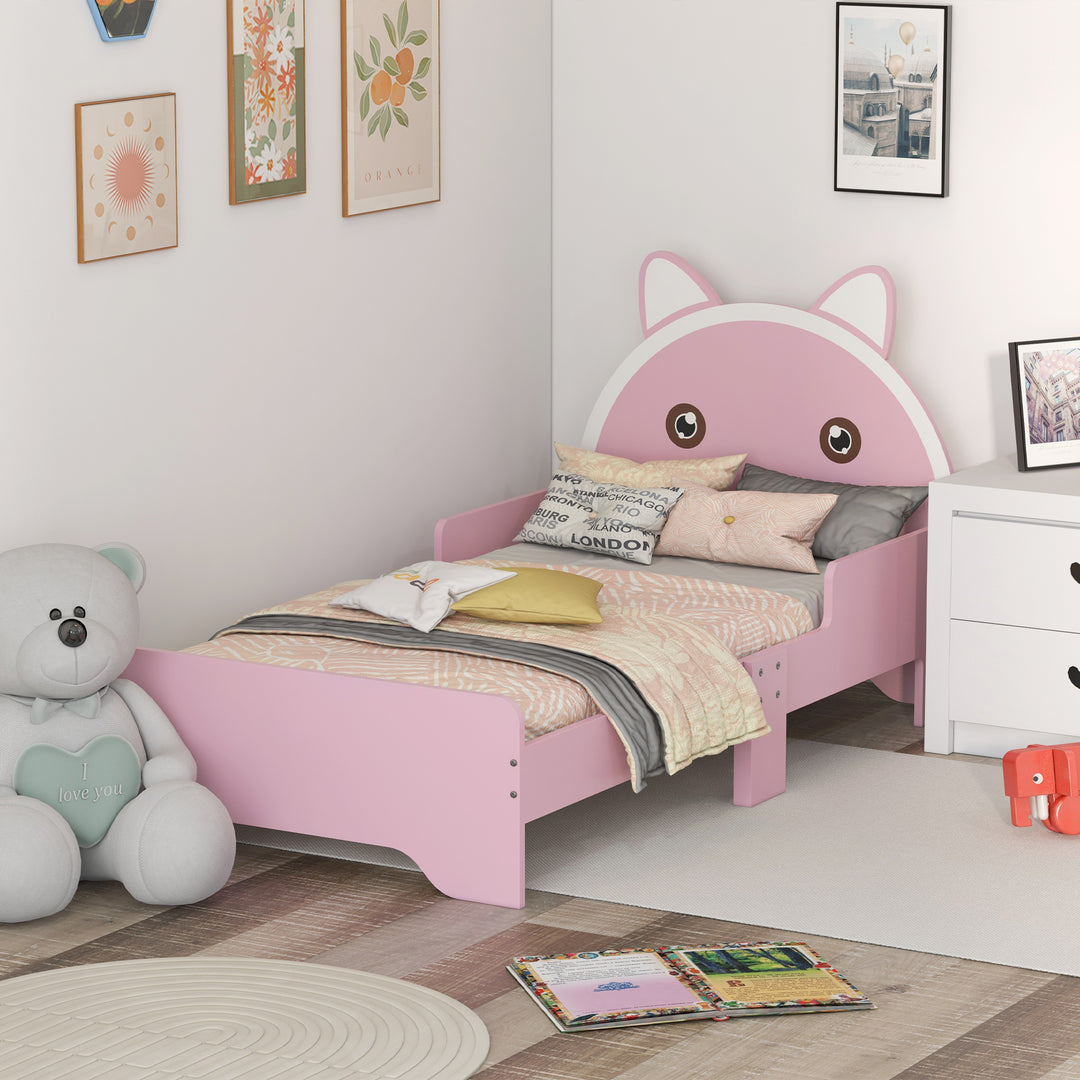 ZONEKIZ Cat Toddler Bed – Pink Princess Design (Ages 3–6)