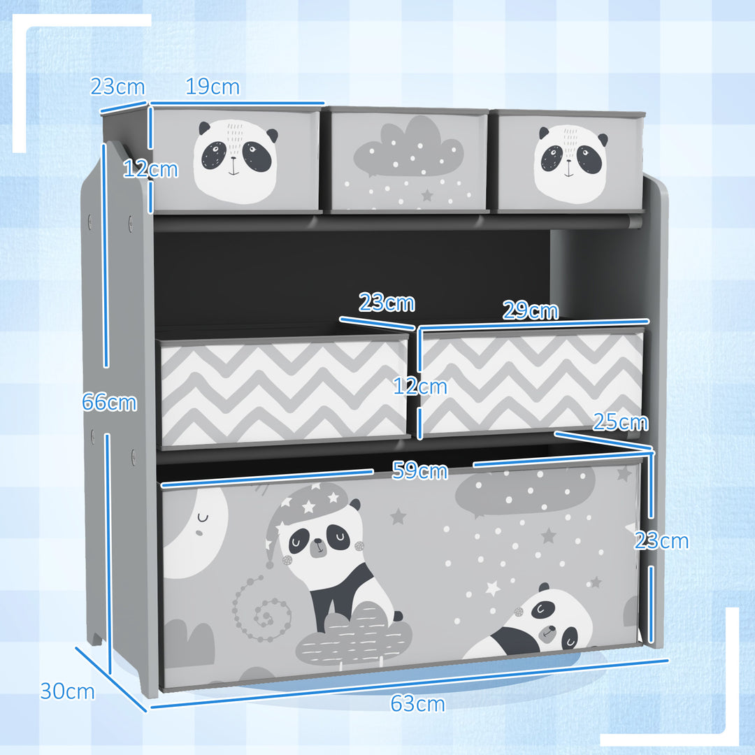 ZONEKIZ Kids Storage Unit, Toy Storage Organiser, with Six Fabric Bins, for Bedrooms, Playrooms, Nurseries - Grey - image 3