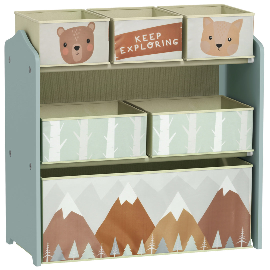 ZONEKIZ Kids Storage Unit, Toy Storage Organiser, with Six Fabric Bins, for Bedrooms, Playrooms, Nurseries - Green - Green
