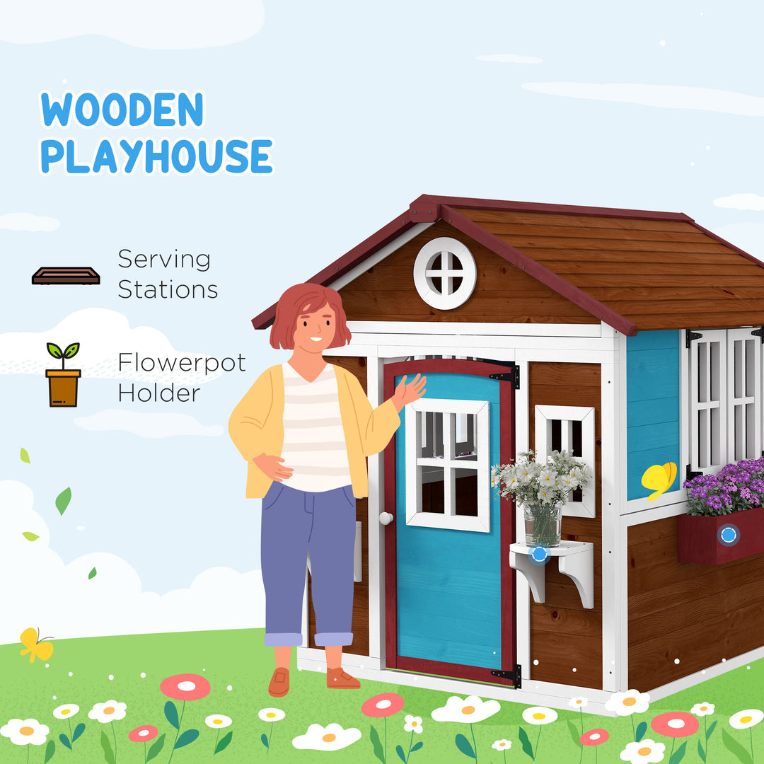 Outsunny Wooden Playhouse - Dark Brown