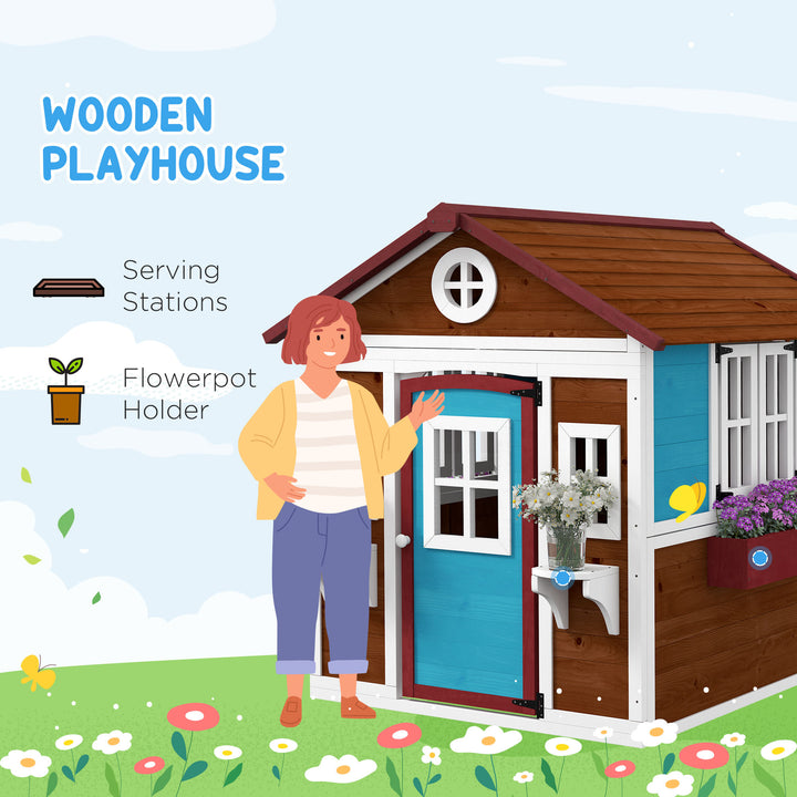 Outsunny Wooden Playhouse - Dark Brown