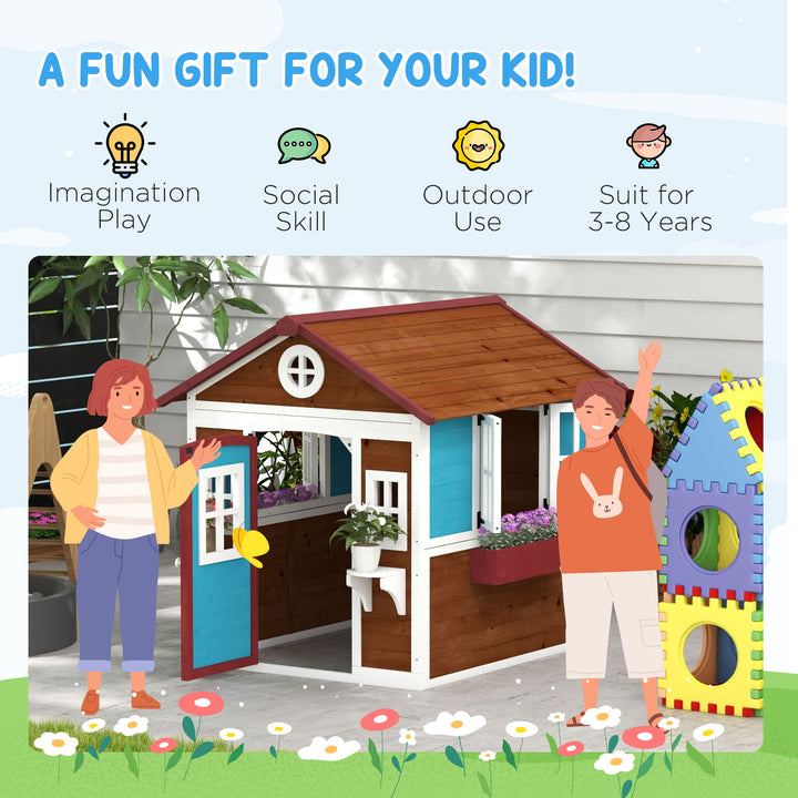 Outsunny Wooden Playhouse - Dark Brown