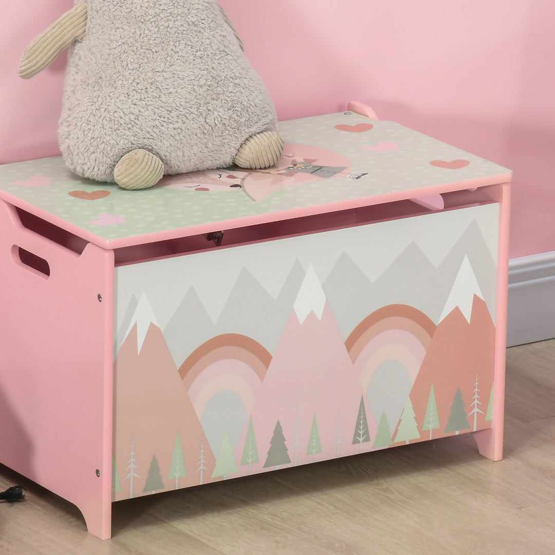 ZONEKIZ Toy Box, Kids Storage Chest, with Lid, Safety Hinge - Pink - image 8