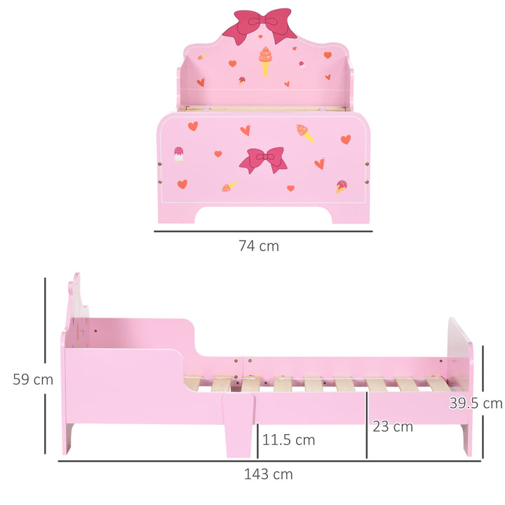 ZONEKIZ Princess-Themed Kids Toddler Bed w/ Cute Patterns, Safety Rails, for Ages 3-6 Years - Pink - image 3