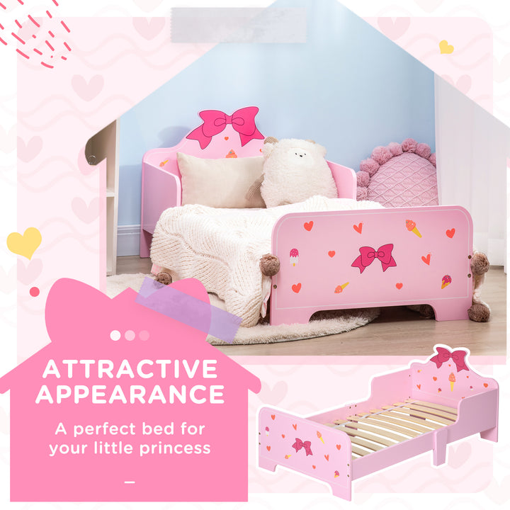ZONEKIZ Princess-Themed Kids Toddler Bed w/ Cute Patterns, Safety Rails, for Ages 3-6 Years - Pink - image 4