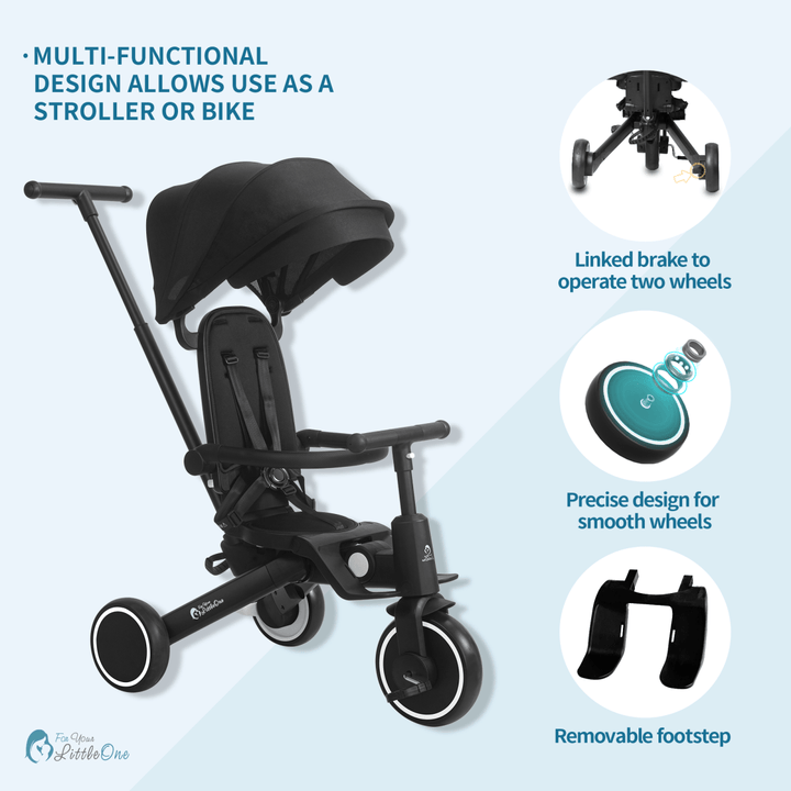 For Your Little One Xplor 6 in 1 Foldable Trike - Jet Black (10m-4y)