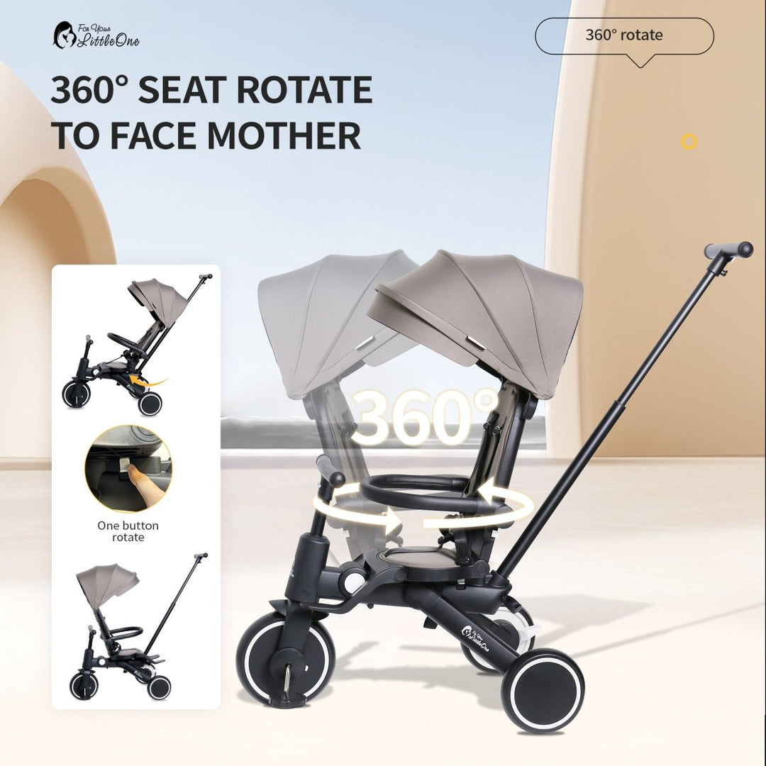 For Your Little One Xplor 6 in 1 Foldable Trike - Jet Black (10m-4y)
