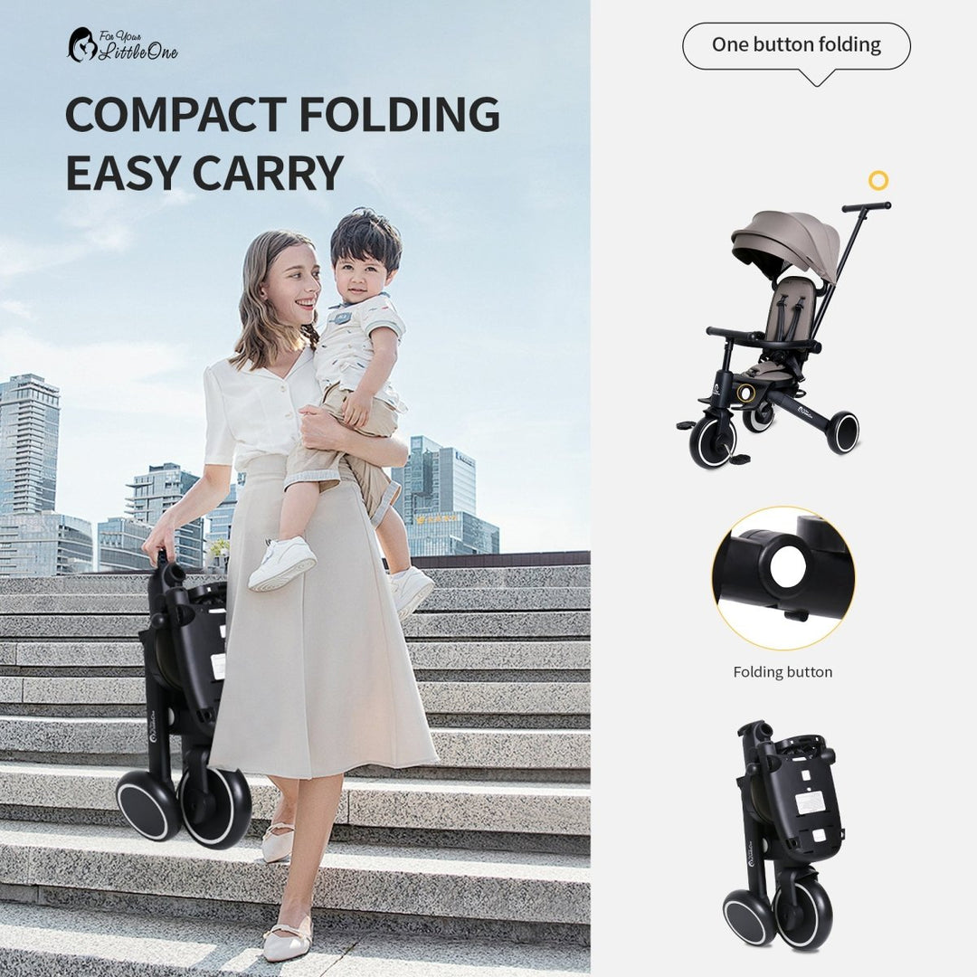 For Your Little One Xplor 6 in 1 Foldable Trike - Jet Black (10m-4y)