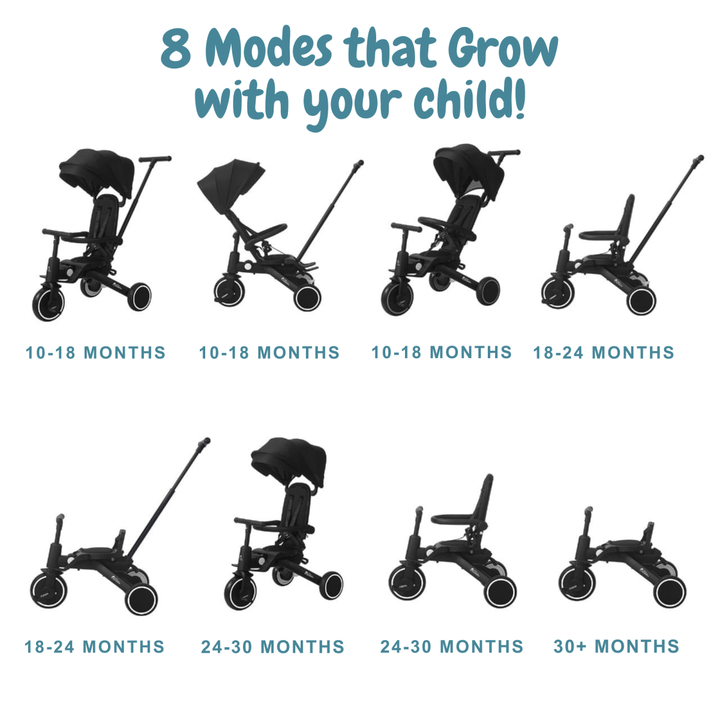 For Your Little One Xplor 6 in 1 Foldable Trike - Jet Black (10m-4y)