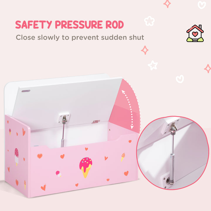 ZONEKIZ 2-in-1 Kids Storage Bench, Toy Box w/ Safety Rod - Pink - image 5
