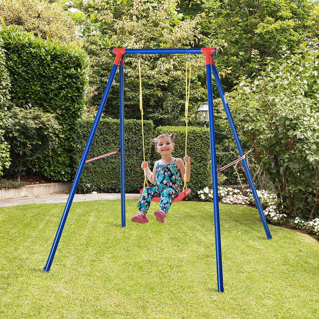 Outsunny Kids Swing with Adjustable Rope & A-Frame Stand – Blue (Ages 3–8)