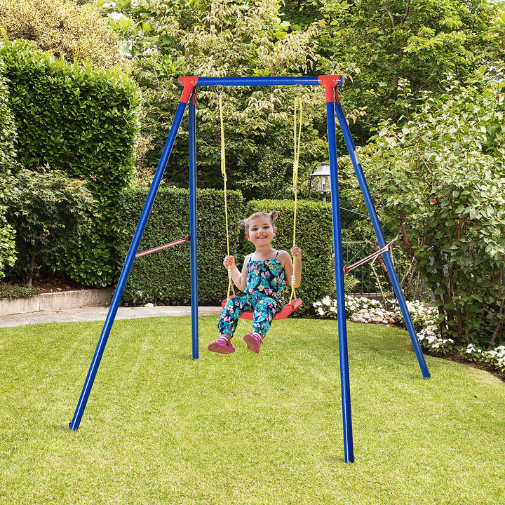 Outsunny Kids Swing with Adjustable Rope & A-Frame Stand – Blue (Ages 3–8)