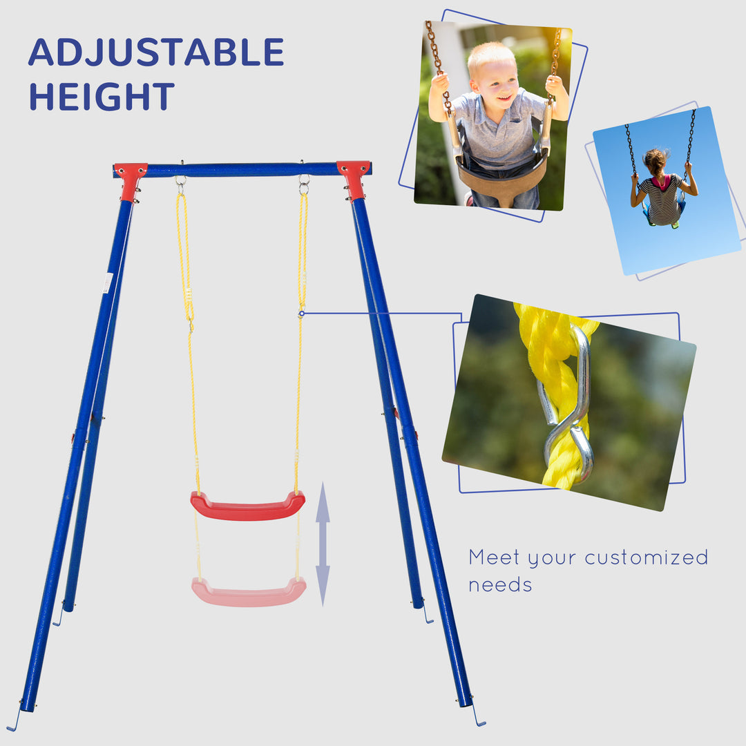 Outsunny Kids Swing with Adjustable Rope & A-Frame Stand – Blue (Ages 3–8)