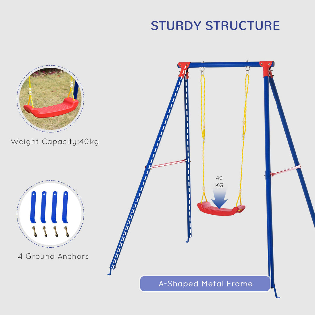 Outsunny Kids Swing with Adjustable Rope & A-Frame Stand – Blue (Ages 3–8)