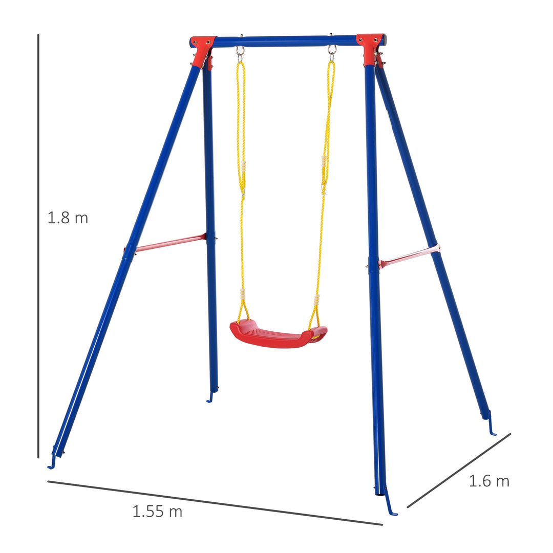 Outsunny Kids Swing with Adjustable Rope & A-Frame Stand – Blue (Ages 3–8)