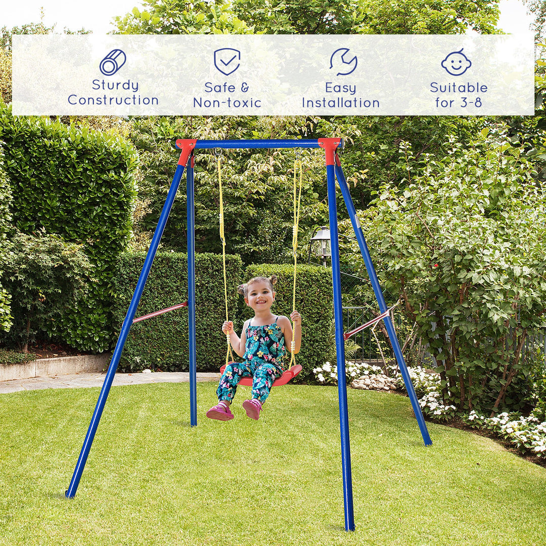 Outsunny Kids Swing with Adjustable Rope & A-Frame Stand – Blue (Ages 3–8)