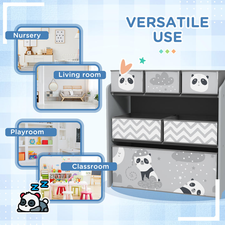 ZONEKIZ Kids Storage Unit, Toy Storage Organiser, with Six Fabric Bins, for Bedrooms, Playrooms, Nurseries - Grey - image 6