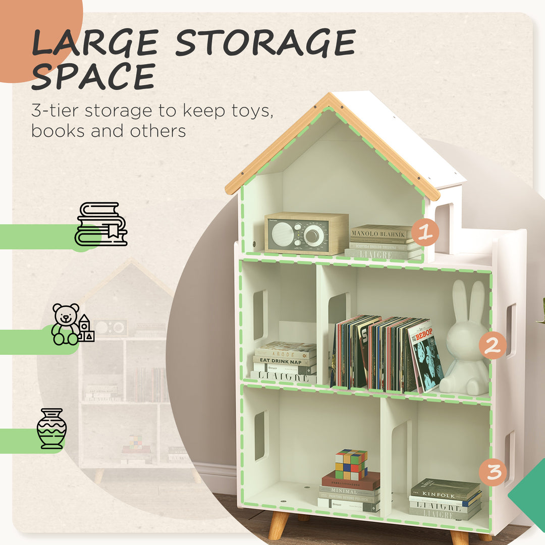 ZONEKIZ Three-Tier Toy Storage Shelf, Kids Bookcase, with Six Cubes, for Playroom, Bedroom - White - image 4
