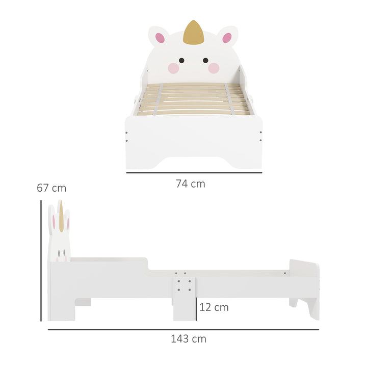 ZONEKIZ Unicorn-Designed Toddler Bed, Kids Bedroom Furniture, for Ages 3-6 Years, 143 x 74 x 67cm - White - image 3