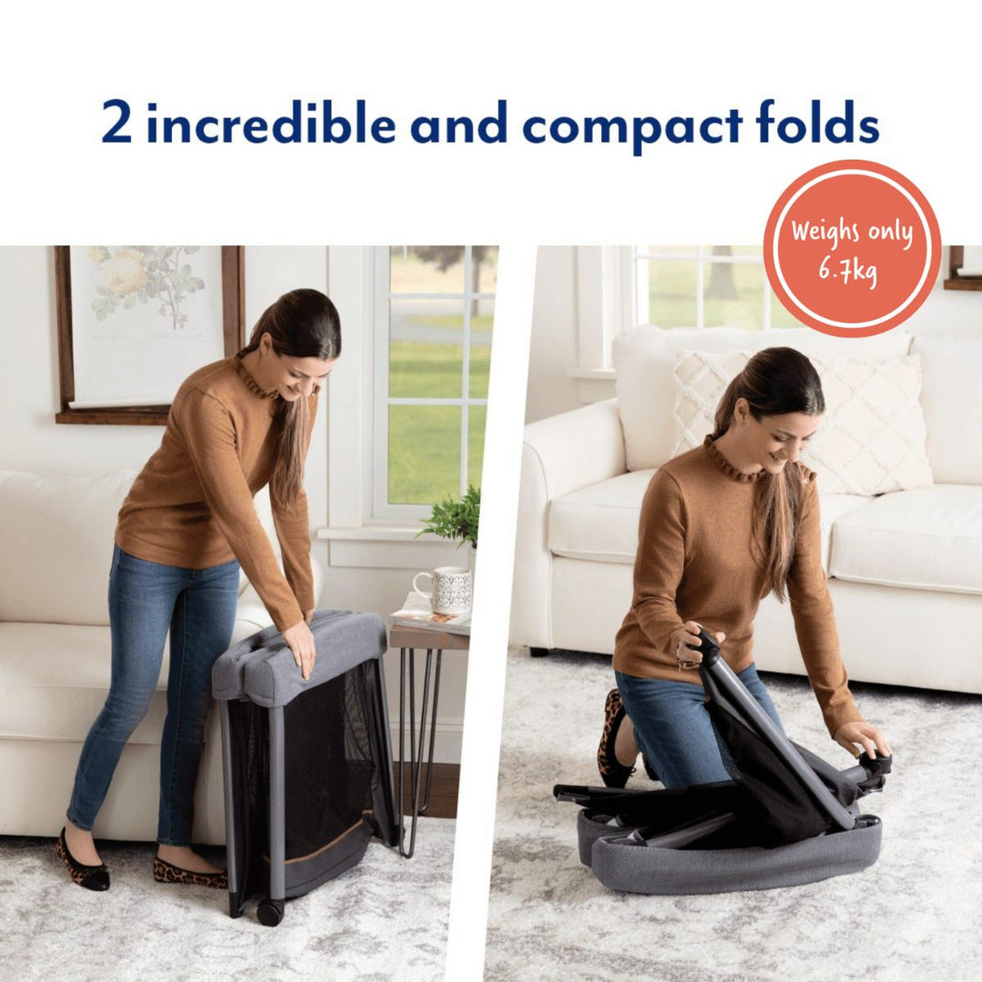 Graco FoldLite LX Travel Cot with Bassinet - Midnight