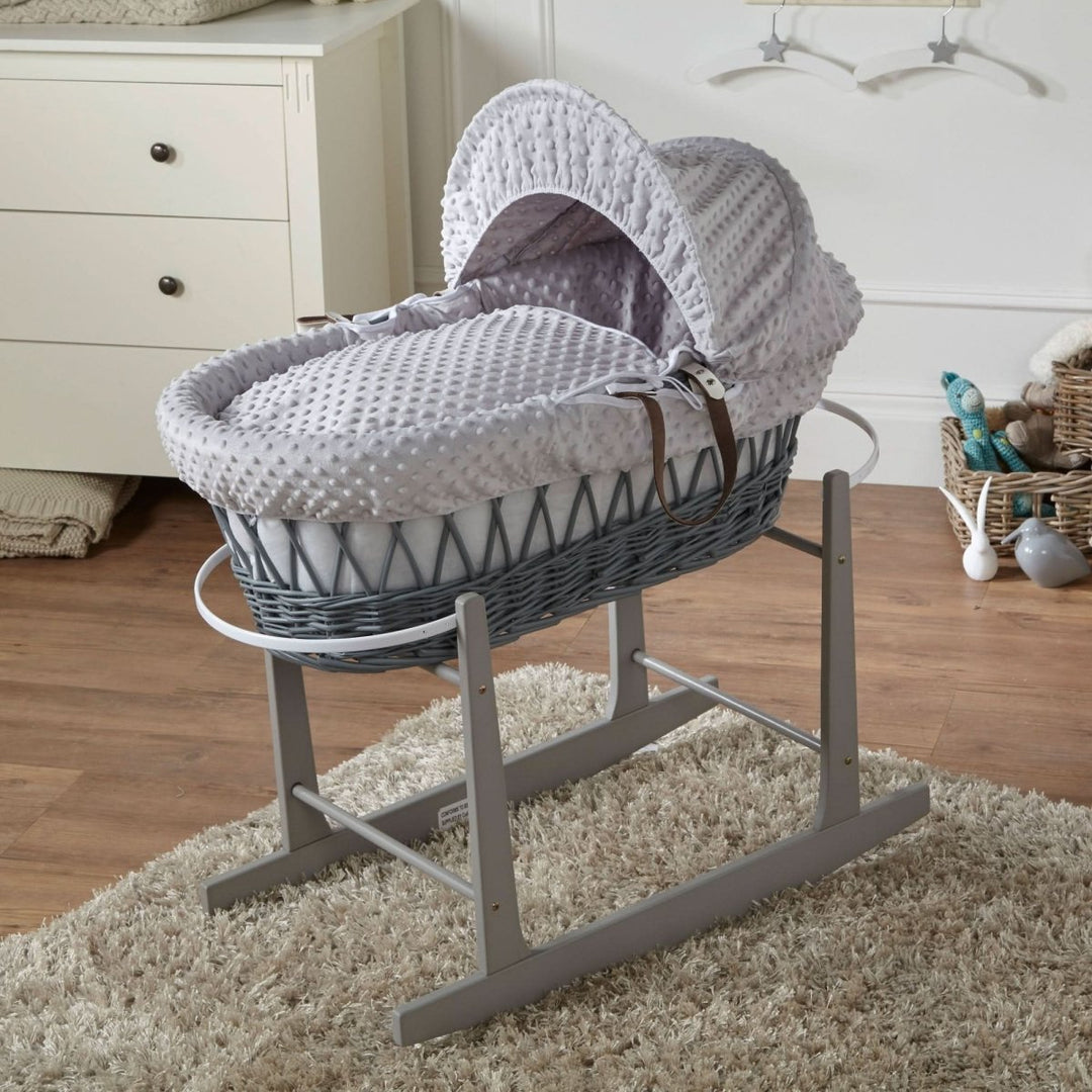 For Your Little One Grey Dimple Grey Wicker Baby Moses Basket With Stand