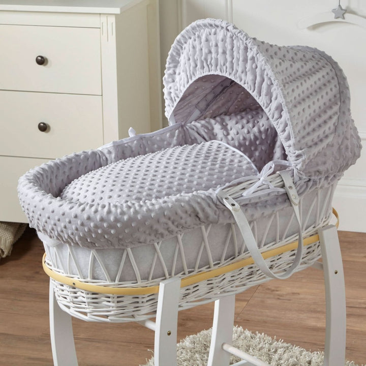 For Your Little One Grey Dimple White Wicker Baby Moses Basket with Stand
