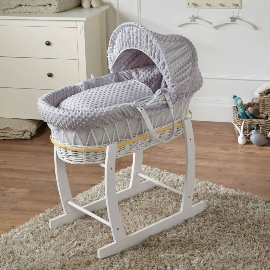 For Your Little One Grey Dimple White Wicker Baby Moses Basket with Stand