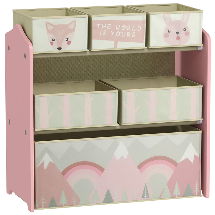 ZONEKIZ Kids Storage Unit, Toy Storage Organiser, with Six Fabric Bins, for Bedrooms, Playrooms, Nurseries - Pink - Pink