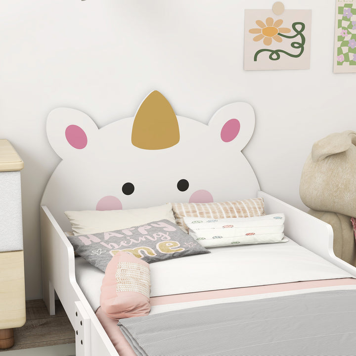 ZONEKIZ Unicorn-Designed Toddler Bed, Kids Bedroom Furniture, for Ages 3-6 Years, 143 x 74 x 67cm - White - image 8